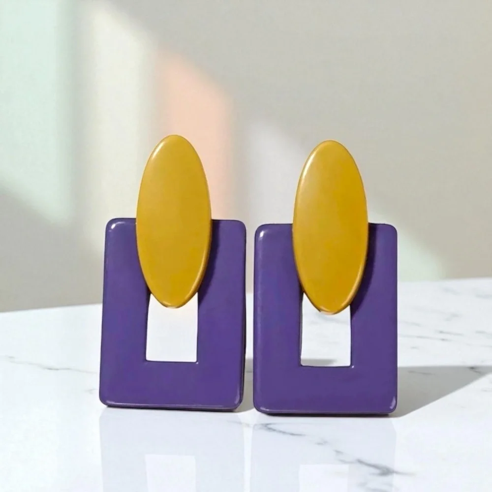Geaux Bold: Oversized Purple & Gold Drop Earrings 💛💜 NWT Geometric Jewelry